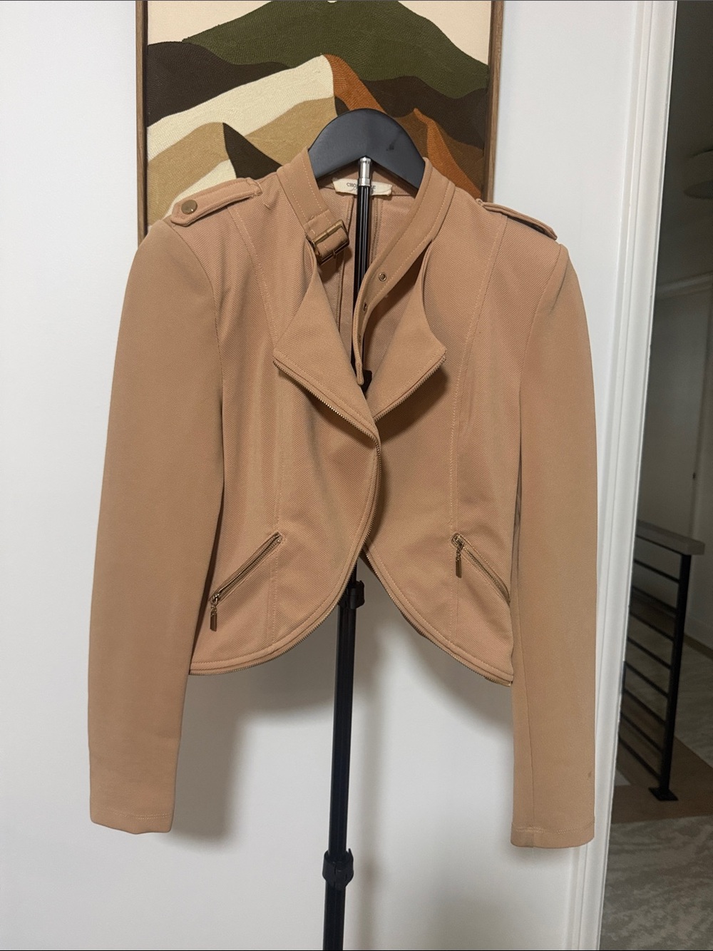 Chocolate Cropped Camel Blazer with Zip Pockets